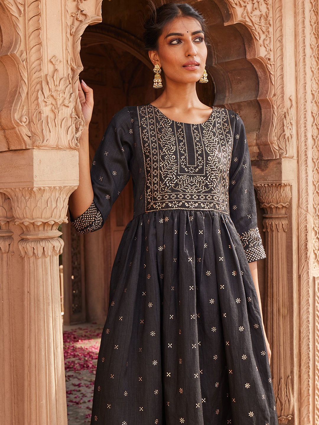 

Ahalyaa Women Black Ethnic Motifs Desi Girl Dress