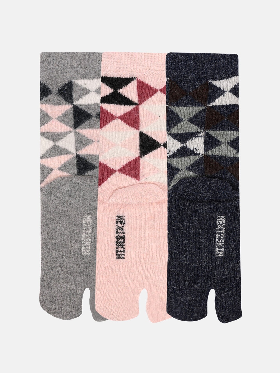 

NEXT2SKIN Women Pack of 3 Grey & Navy Blue Patterned Woollen Calf length Socks