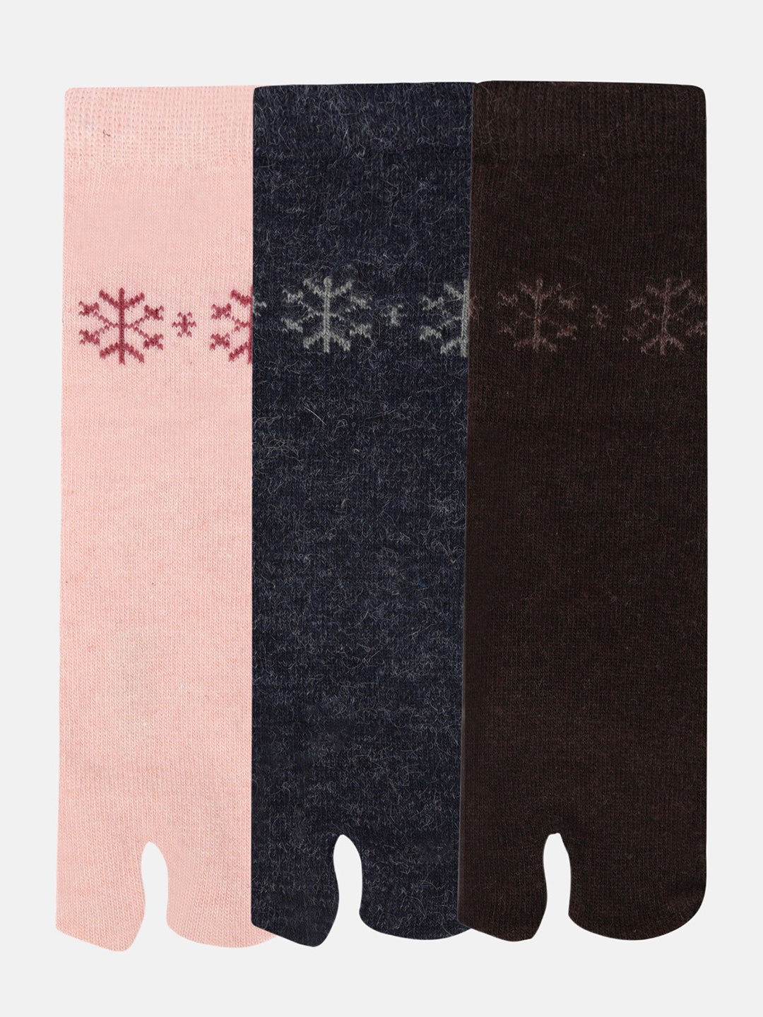 

NEXT2SKIN Women Pack of 3 Peach Colored & Navy Blue Patterned Woollen Calf length Socks