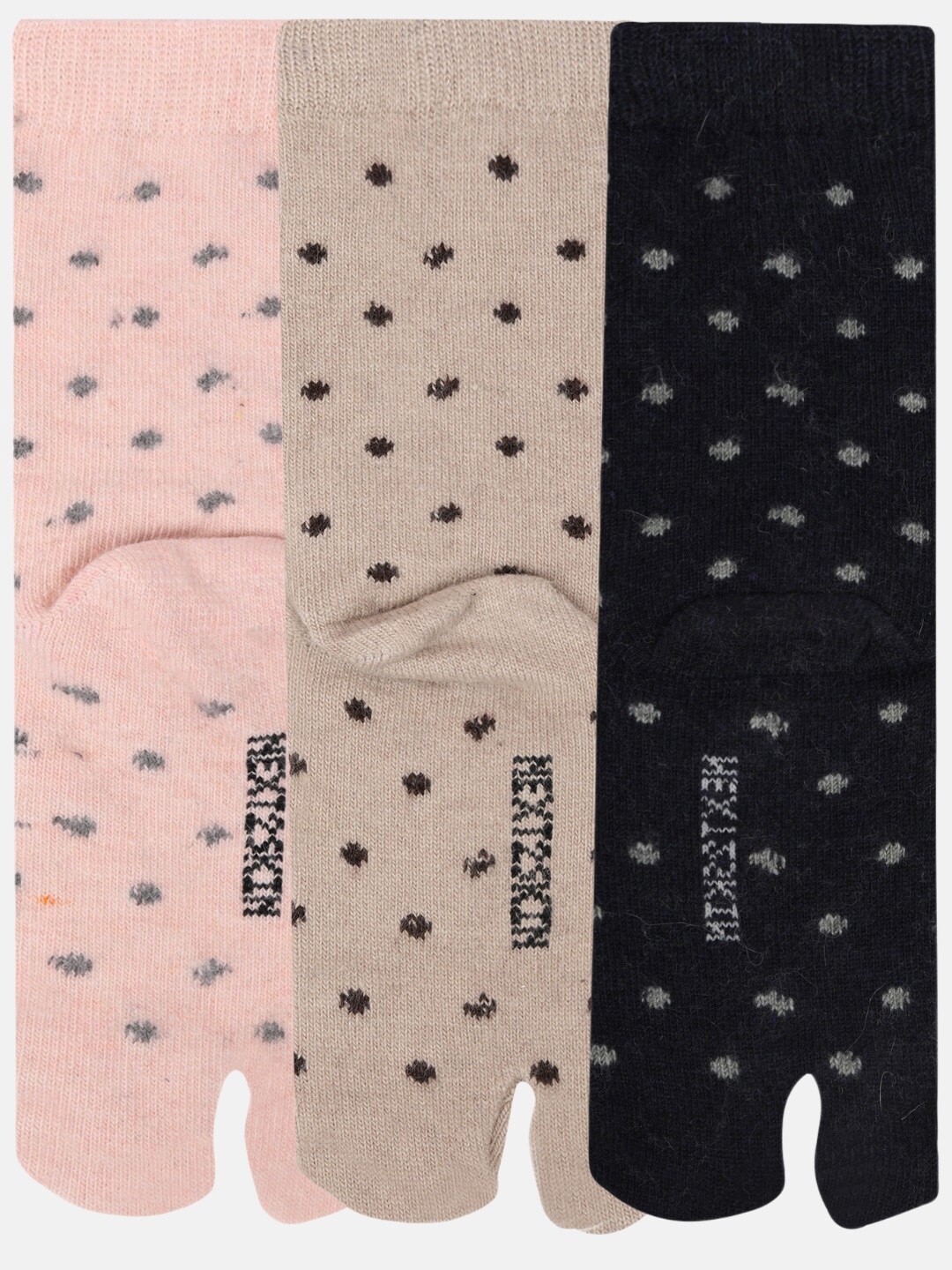 

N2S NEXT2SKIN Pack of 3 Women Patterned Woollen Ankle Length Thumb Socks, Beige
