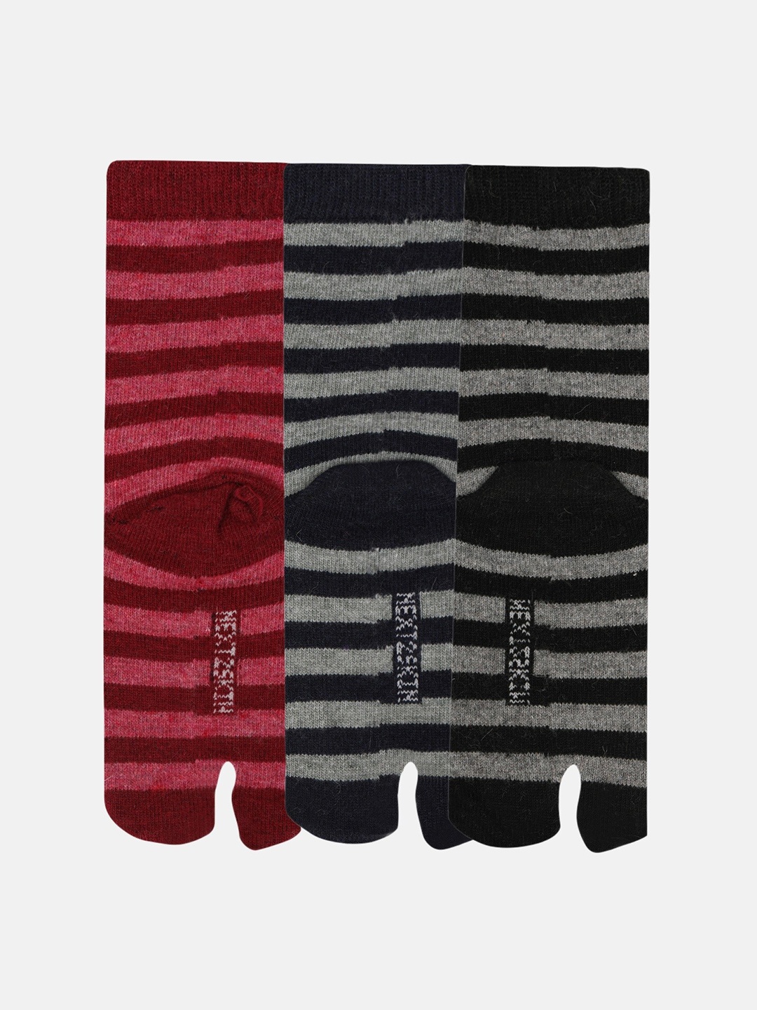 

N2S NEXT2SKIN Pack of 3 Women Striped Woollen Ankle Length Thumb Socks, Navy blue