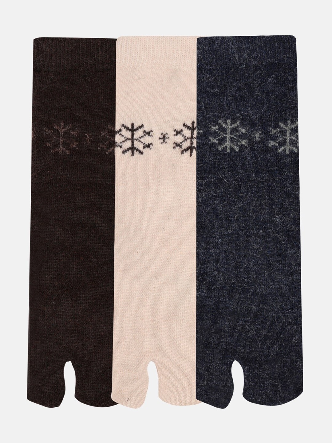 

N2S NEXT2SKIN Pack of 3 Women Patterned Woollen Ankle Length Thumb Socks, Beige