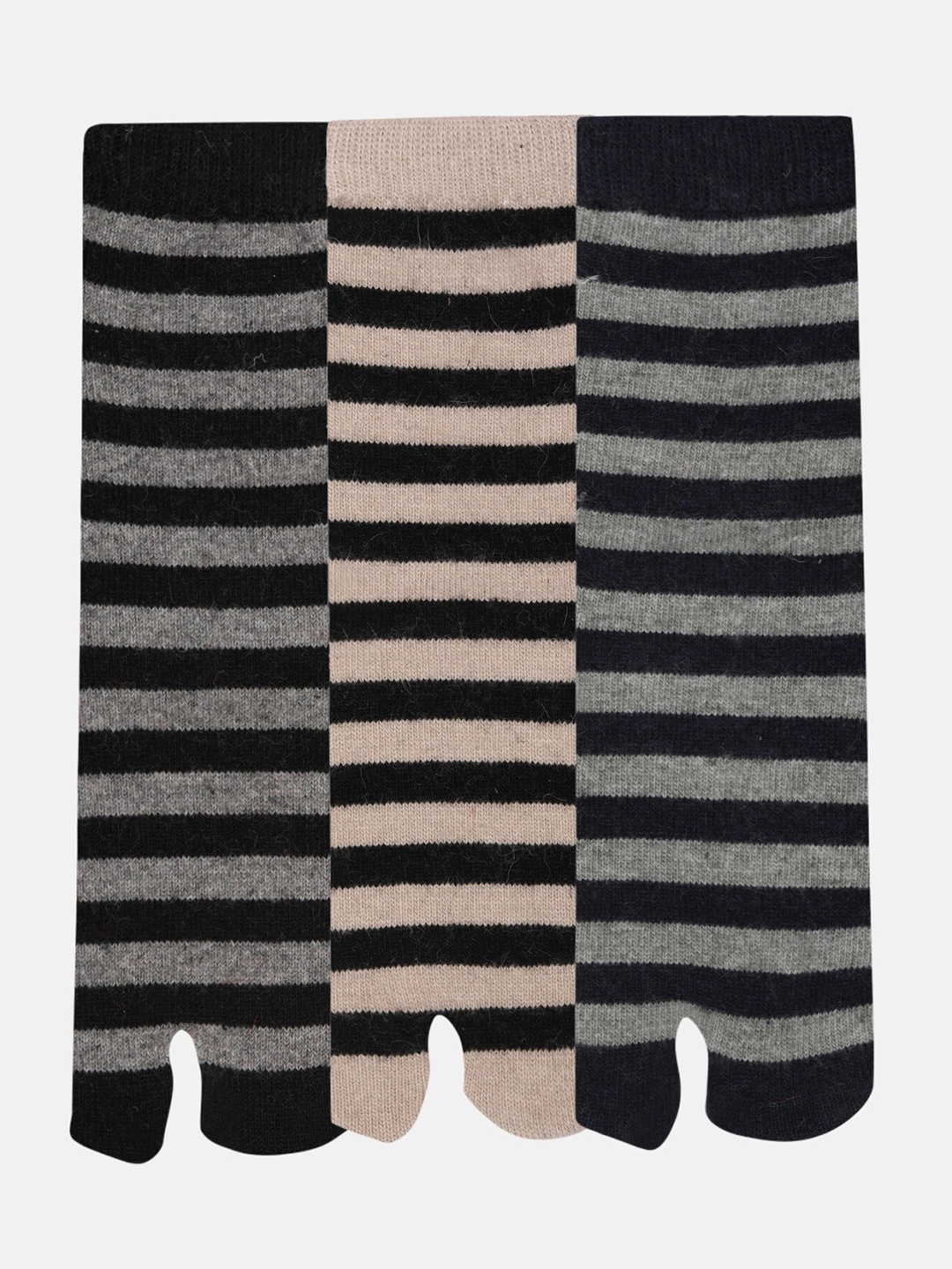 

N2S NEXT2SKIN Women Pack of 3 Striped Woollen Ankle Length Socks, Assorted