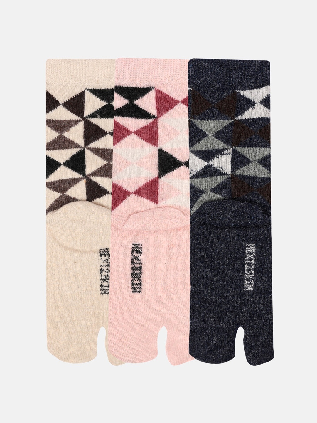 

N2S NEXT2SKIN Pack of 3 Women Patterned Woollen Ankle Length Thumb Socks, Navy blue