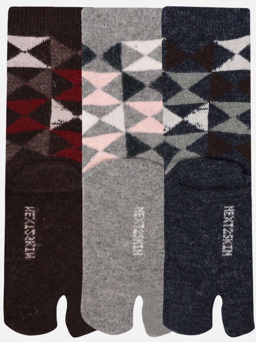 

N2S NEXT2SKIN Pack of 3 Women Patterned Woollen Ankle Length Thumb Socks, Navy blue