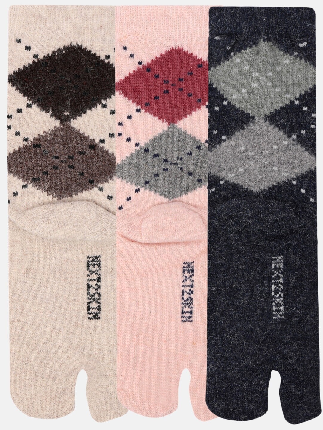 

NEXT2SKIN Women Pack of 3 Patterned Ankle-Length Thumb Socks, Assorted