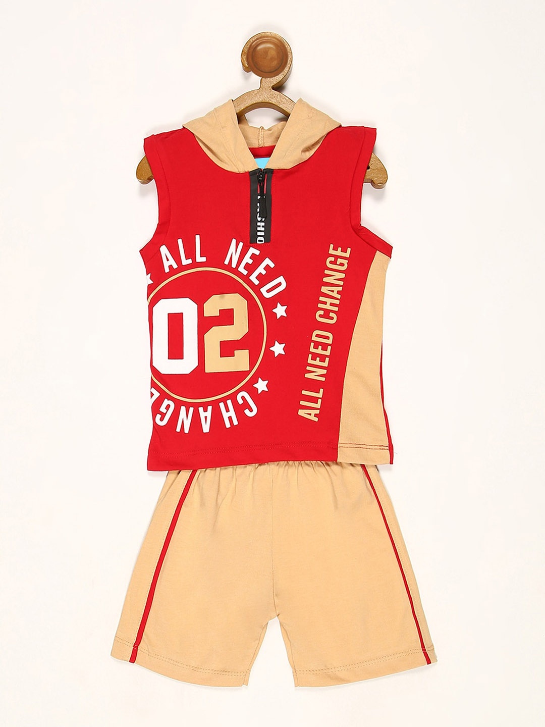 

V2 Value & Variety Boys Red & Brown Printed Pure Cotton T-shirt with Shorts