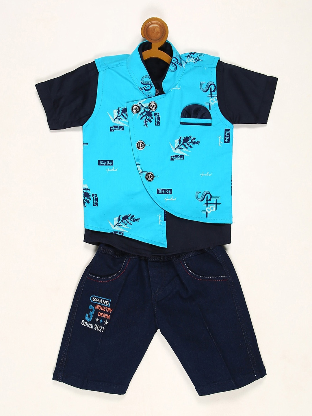 

V2 Value & Variety Boys Green & Blue Printed T-shirt with Shorts
