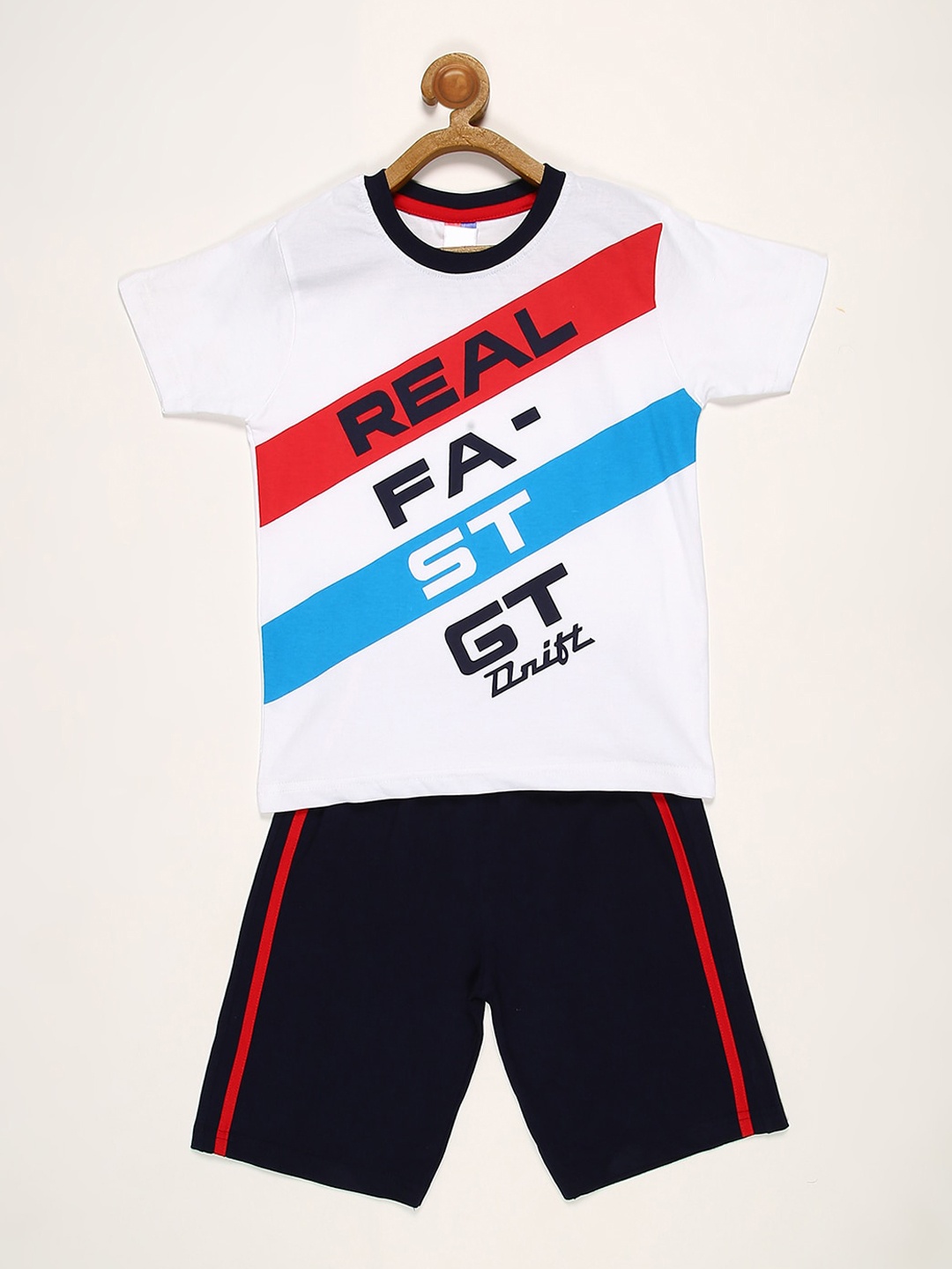 

V2 Value & Variety Boys Navy Blue & White Printed T-shirt with Shorts