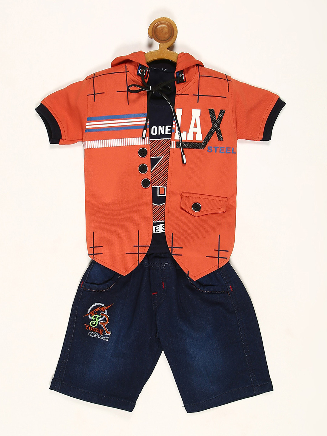 

V2 Value & Variety Boys Rust & Navy Blue Printed T-shirt with Shorts