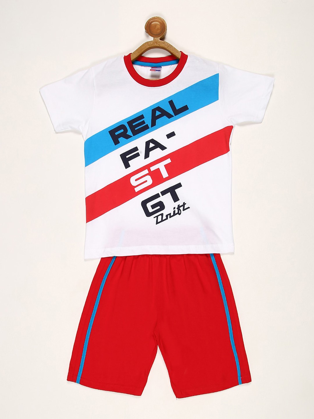 

V2 Value & Variety Boys Red & White Printed T-shirt with Shorts