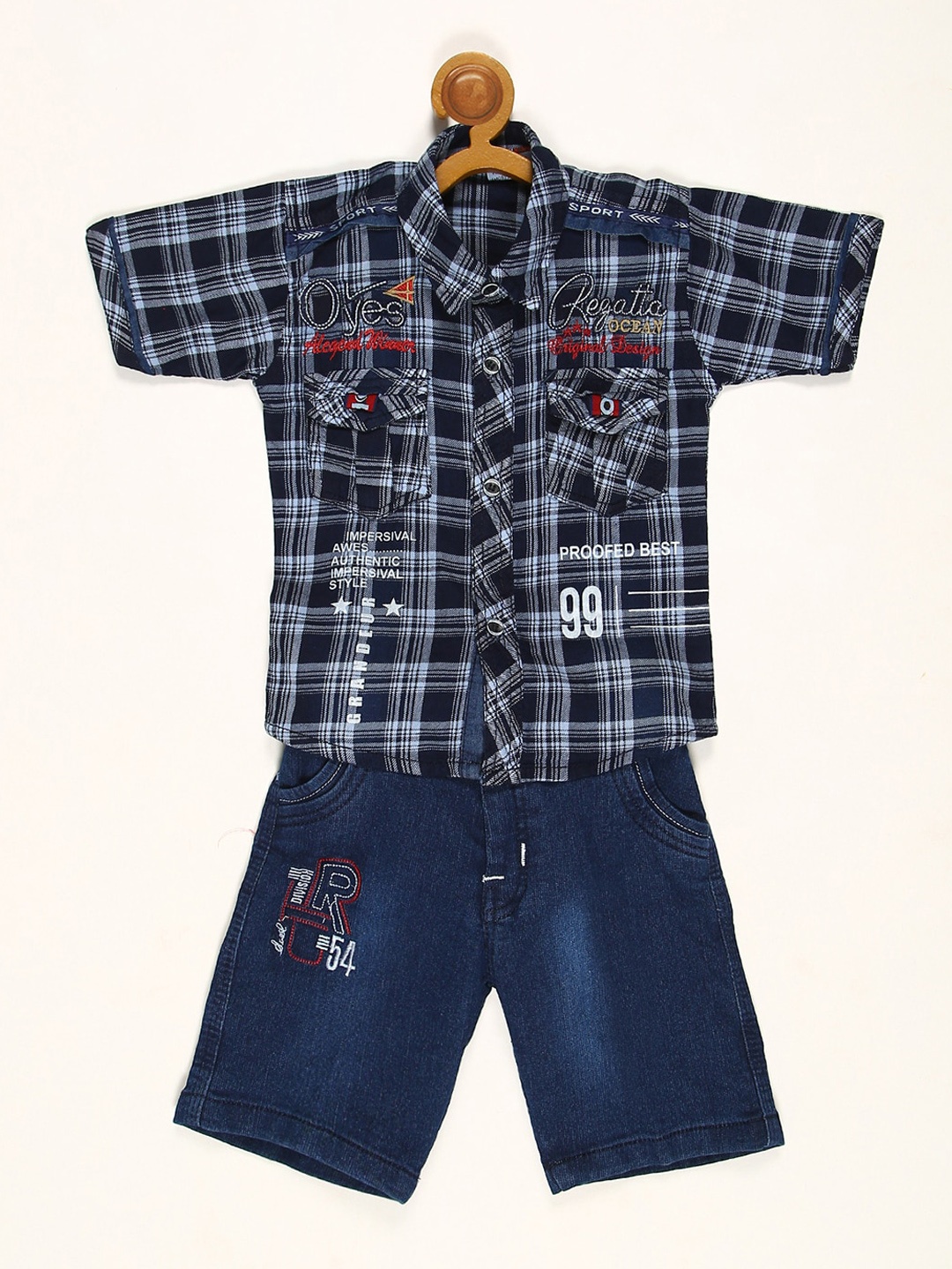 

V2 Value & Variety Boys Blue Checked T-shirt with Shorts