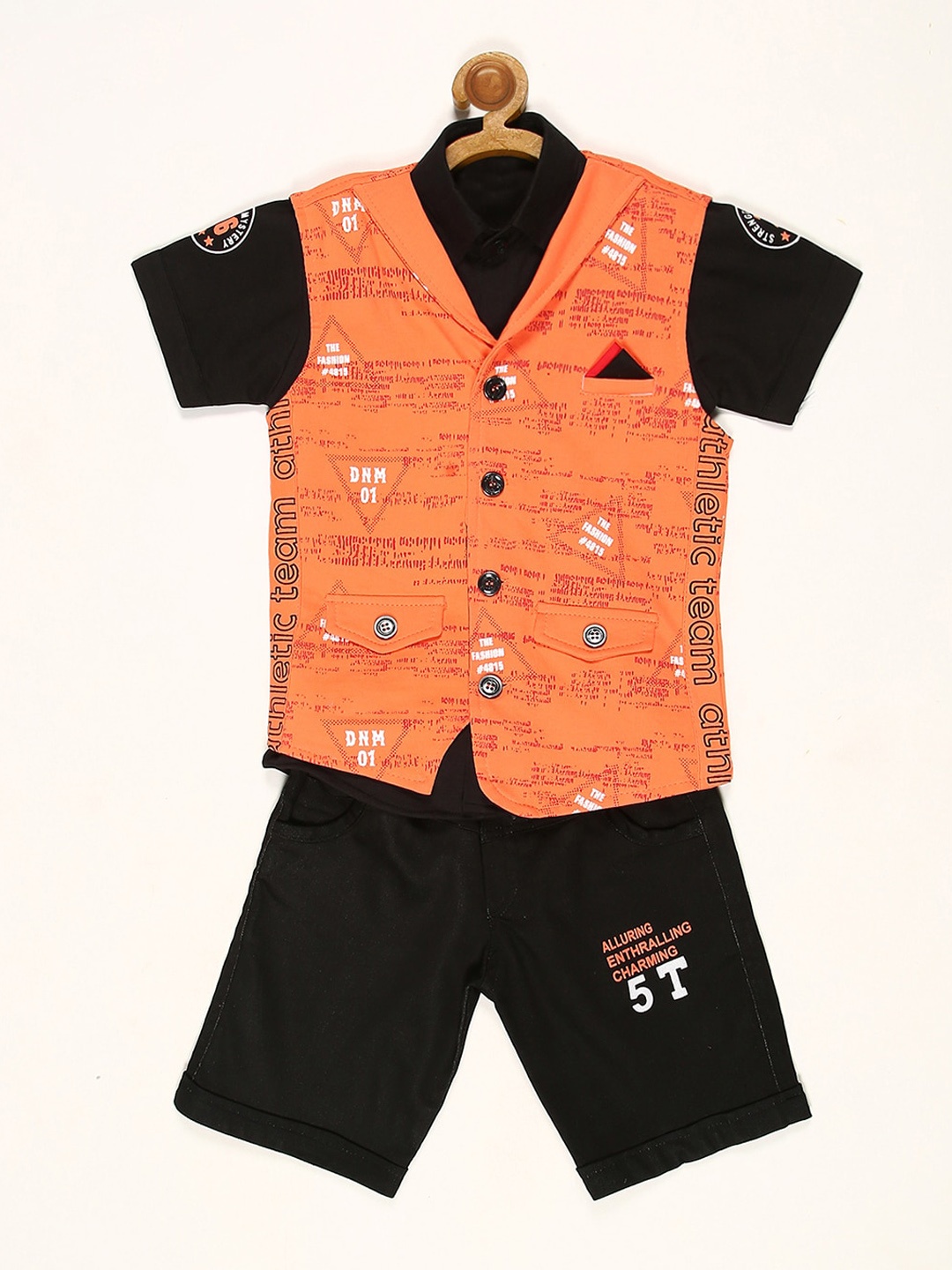 

V2 Value & Variety Boys Black & Orange T-shirt with Shorts & Jacket