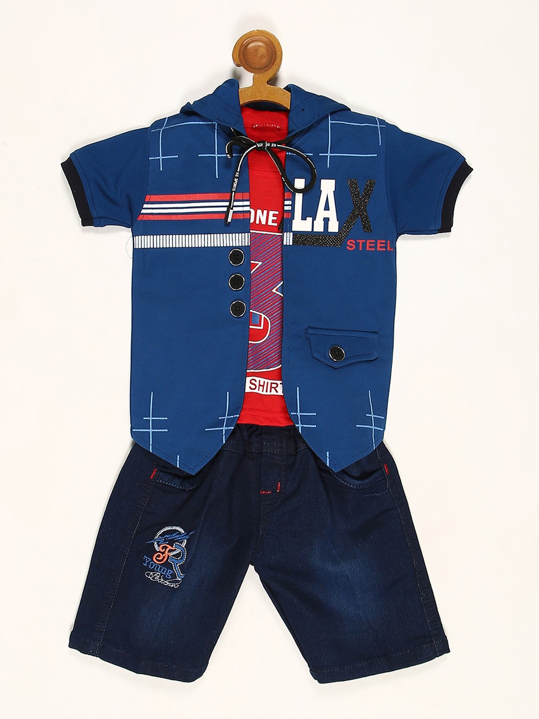 

V2 Value & Variety Boys Teal & Red Printed Cotton Clothing Set