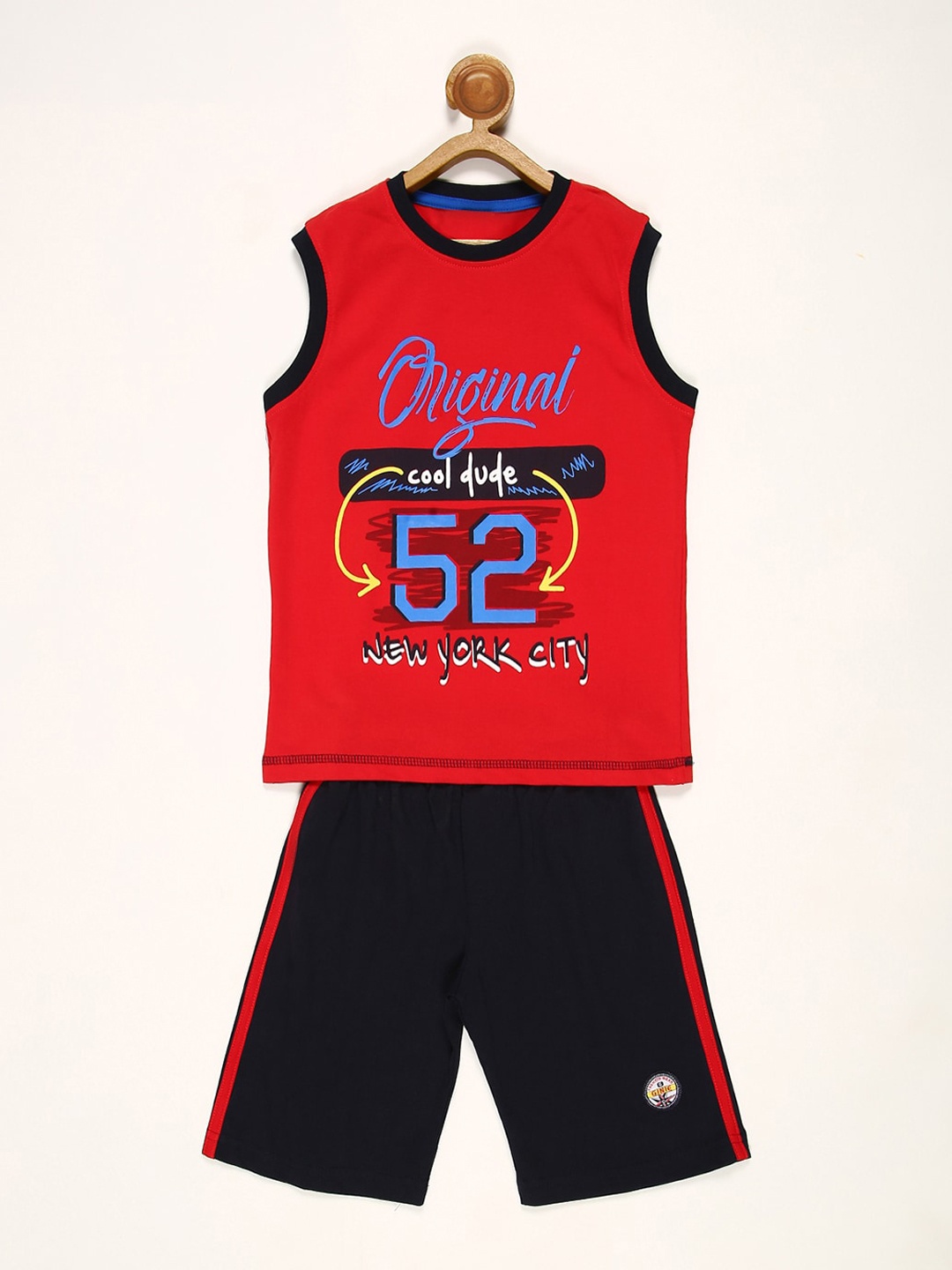 

V2 Value & Variety Boys Red & Black Printed T-shirt with Shorts