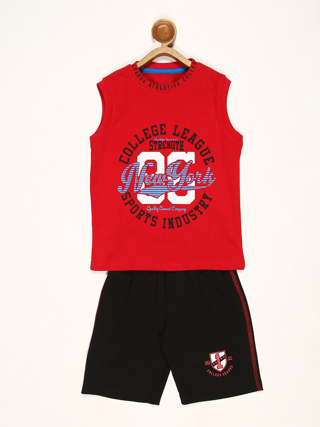 

V2 Value & Variety Boys Red & Black Printed Pure Cotton T-shirt with Shorts