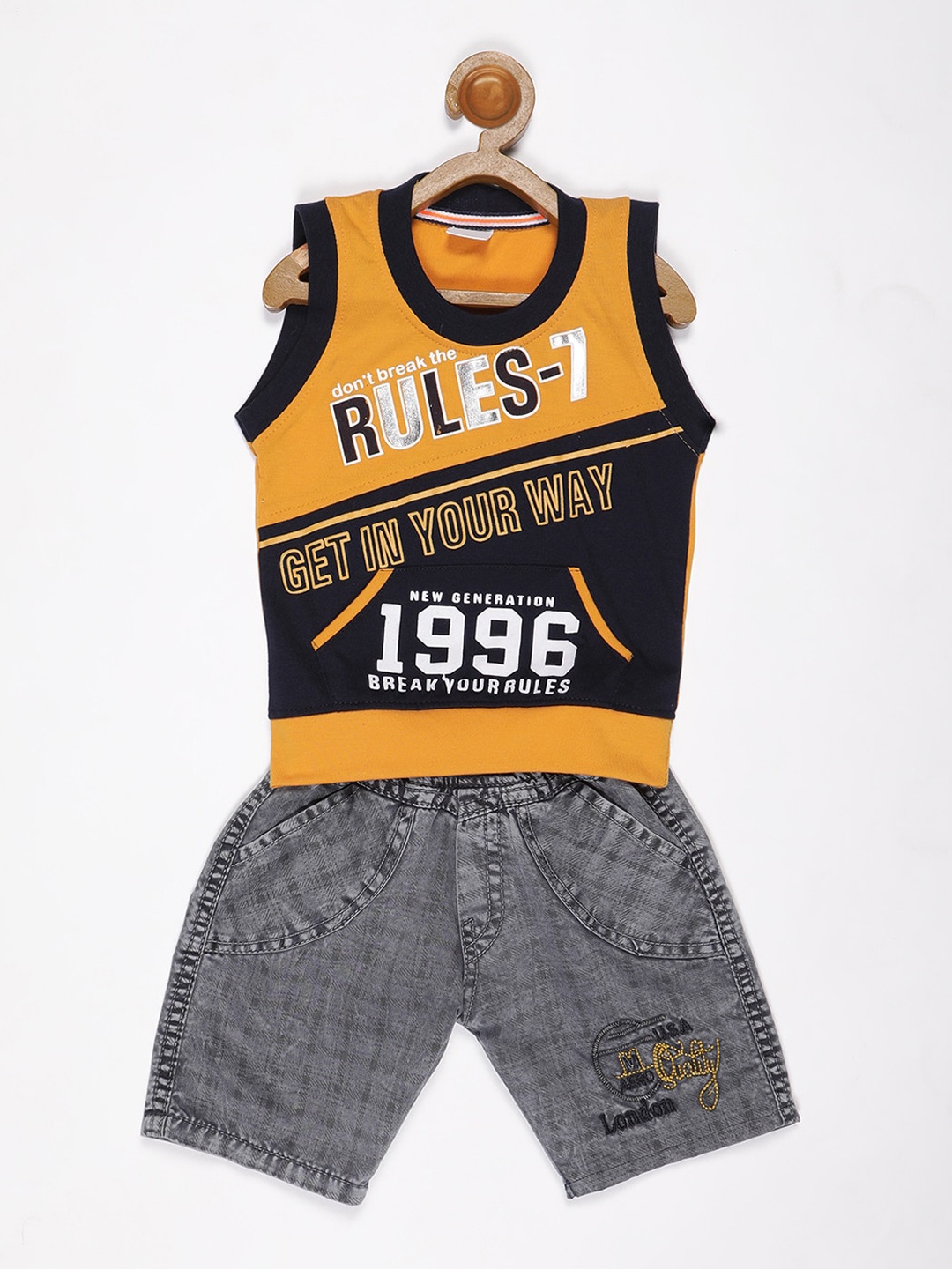 

V2 Value & Variety Boys Mustard & Grey Embellished T-shirt with Shorts