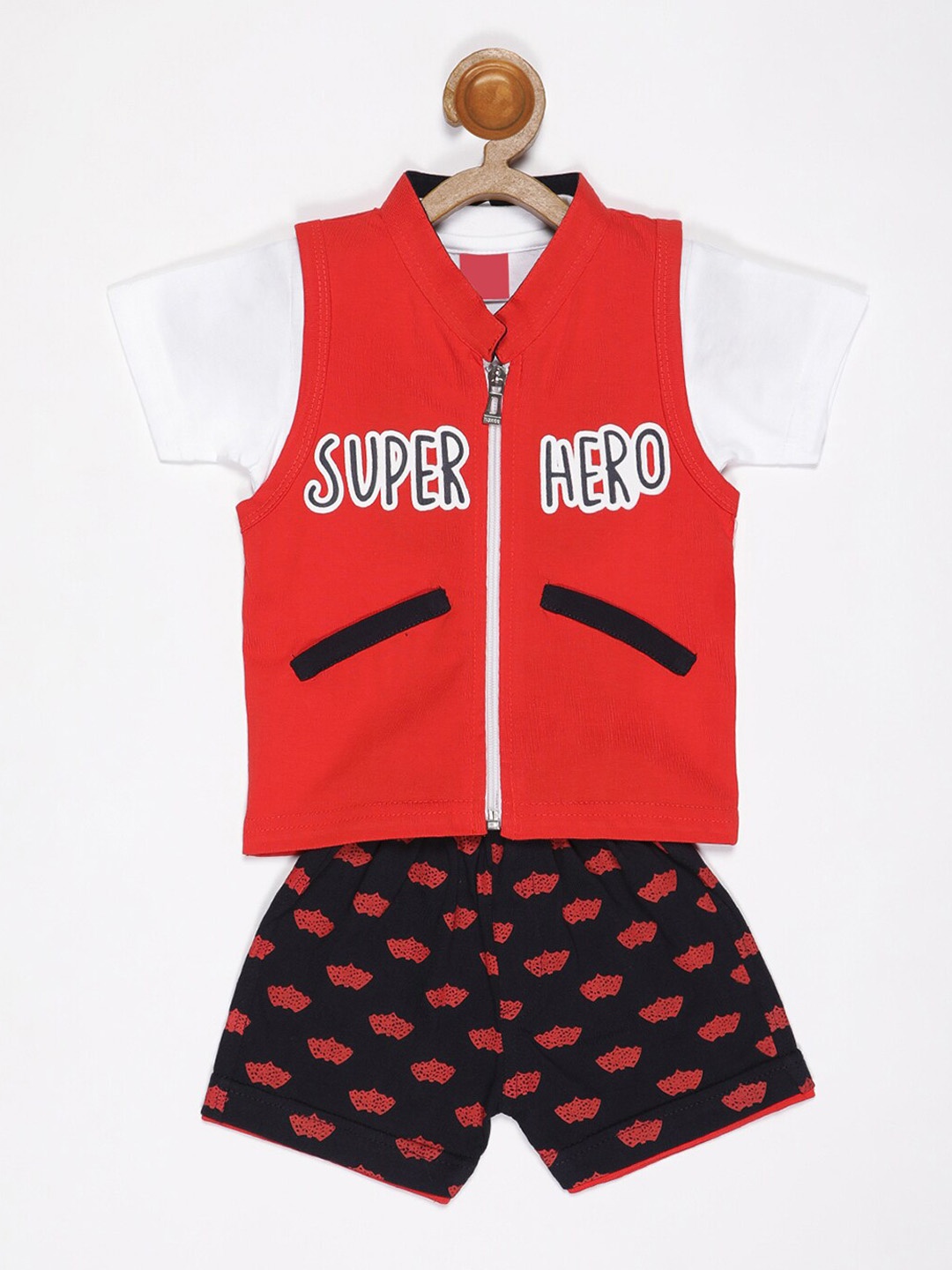 

V2 Value & Variety Boys Red & White Printed Pure Cotton T-shirt with Shorts