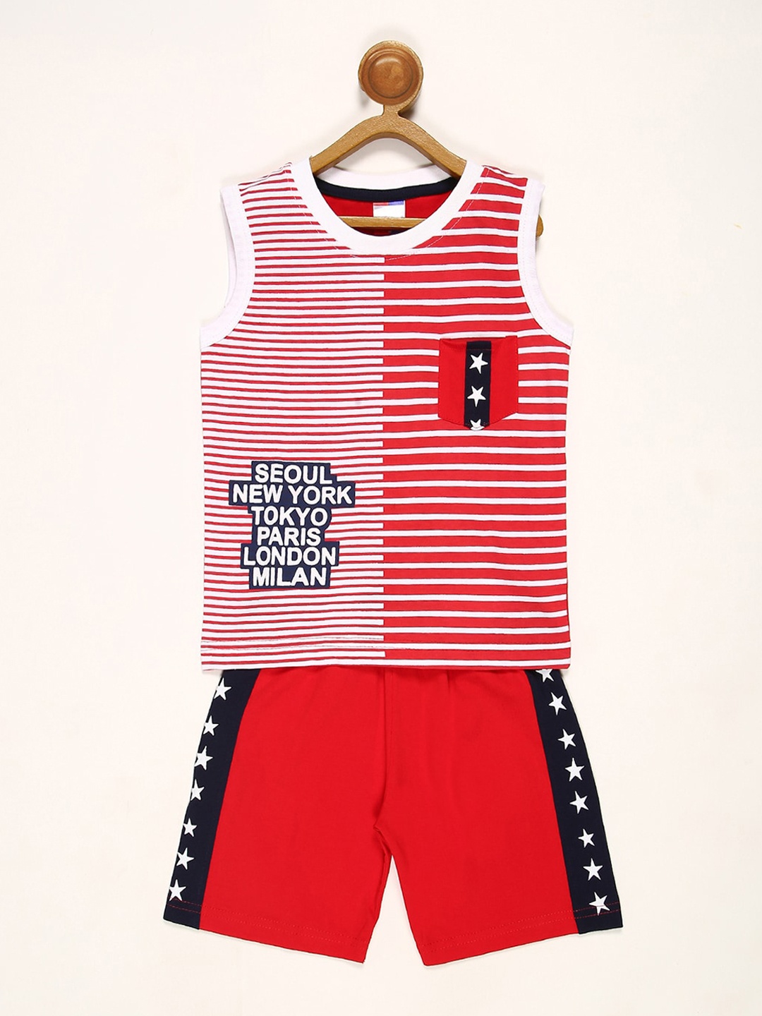 

V2 Value & Variety Boys Red & White Printed Cotton T-shirt with Shorts