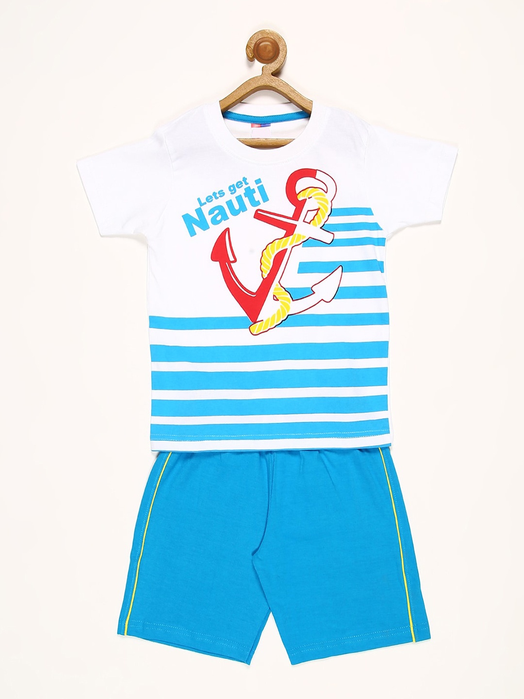 

V2 Value & Variety Boys Blue & White Striped Pure Cotton T-shirt with Shorts