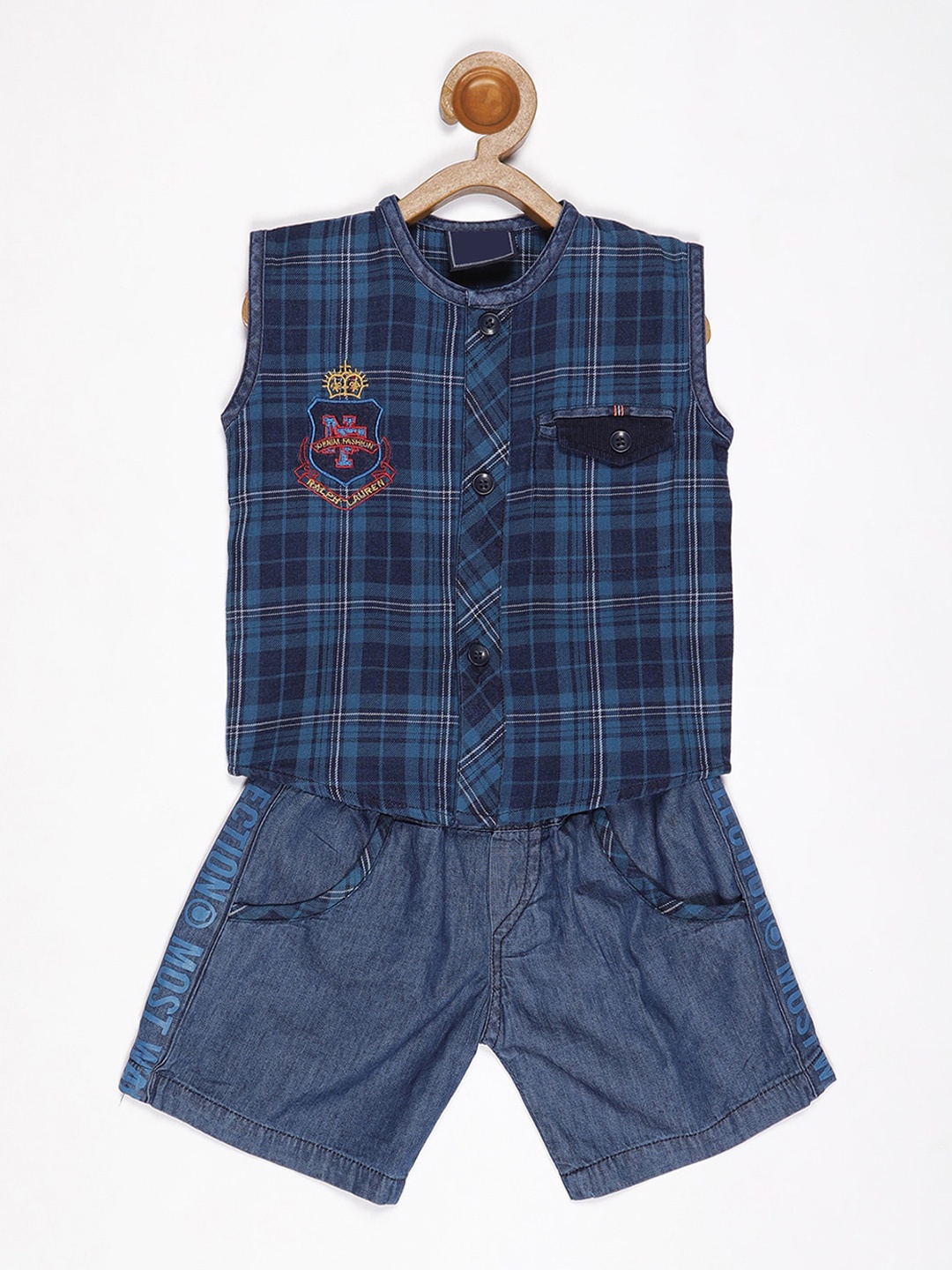 

V2 Value & Variety Boys Blue Checked Shirt with Shorts