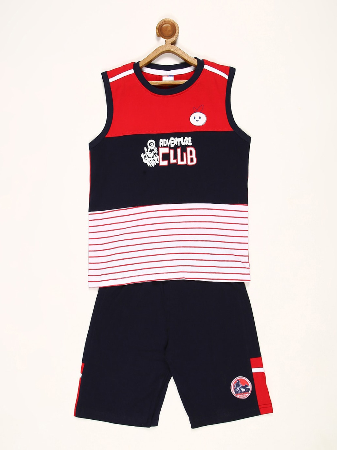 

V2 Value & Variety Boys Red & White Striped Pure Cotton T-shirt with Shorts
