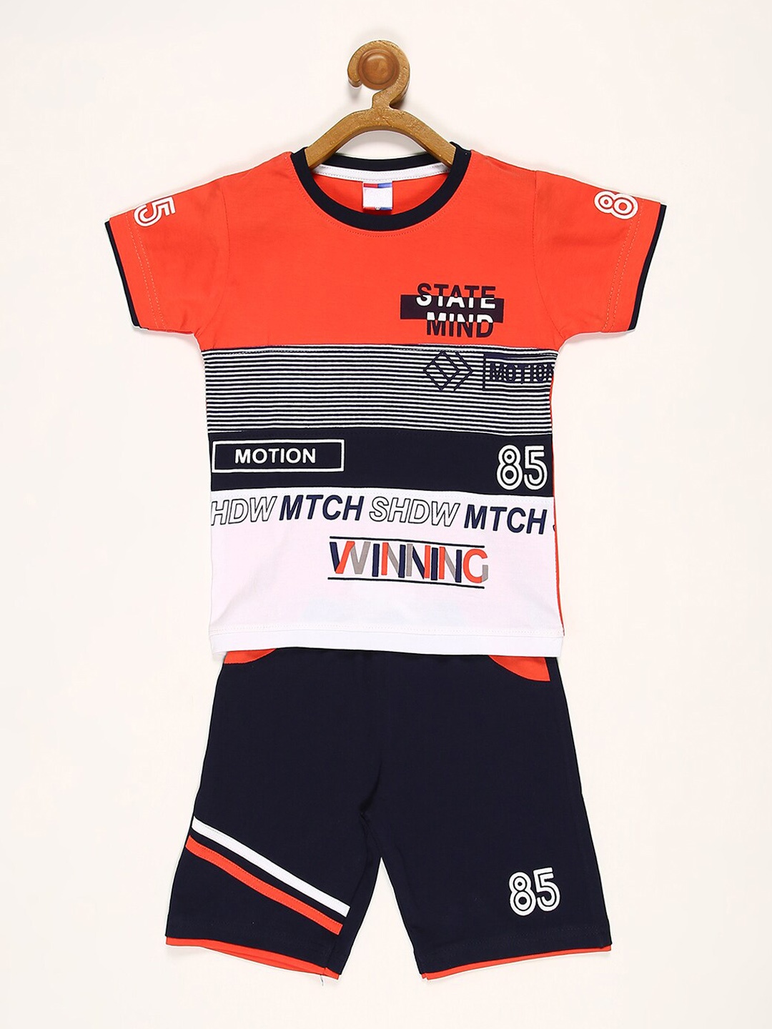 

V2 Value & Variety Boys Orange & Black Printed Pure Cotton T-shirt with Shorts