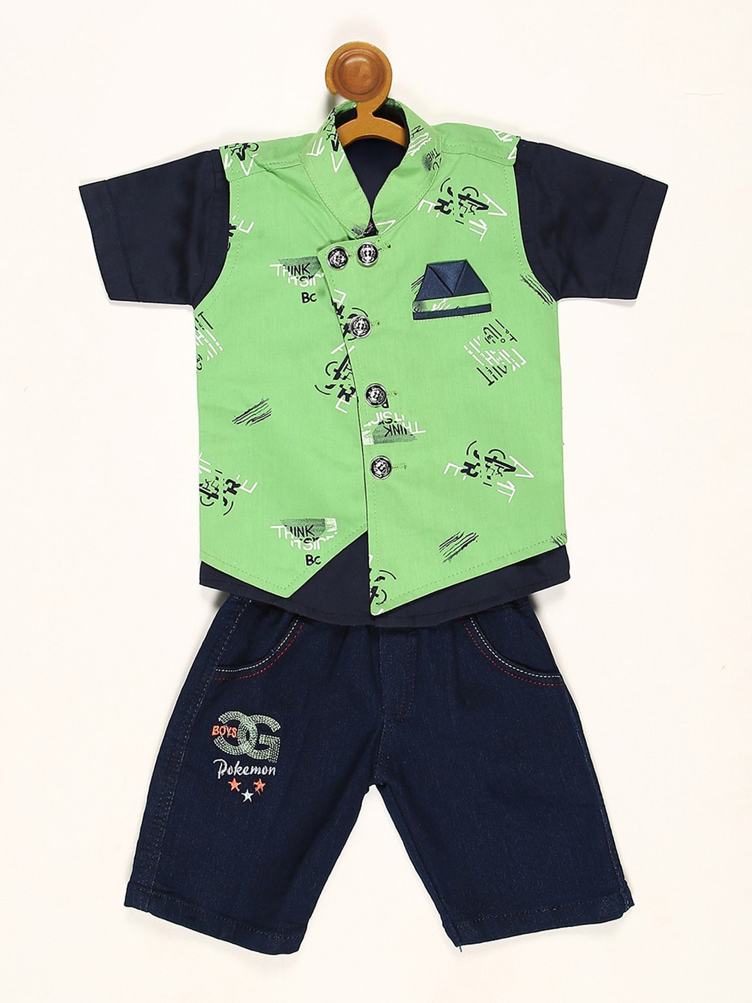 

V2 Value & Variety Boys Green & Blue Printed Shirt with Shorts