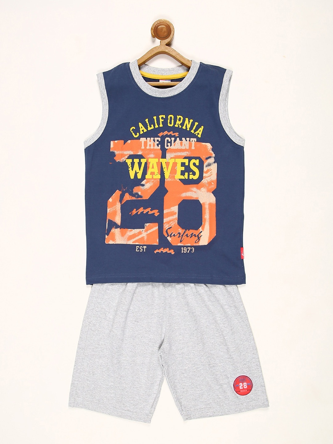 

V2 Value & Variety Boys Orange & Navy Blue Printed Pure Cotton T-shirt with Shorts