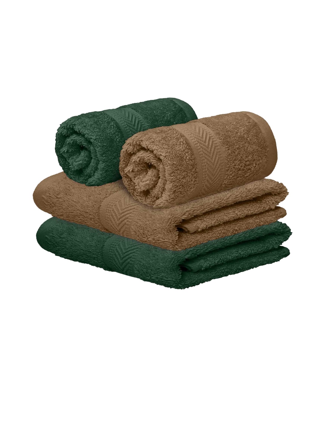 

haus & kinder Set of 4 Solid Pure Cotton 500 GSM Hand Towels, Olive