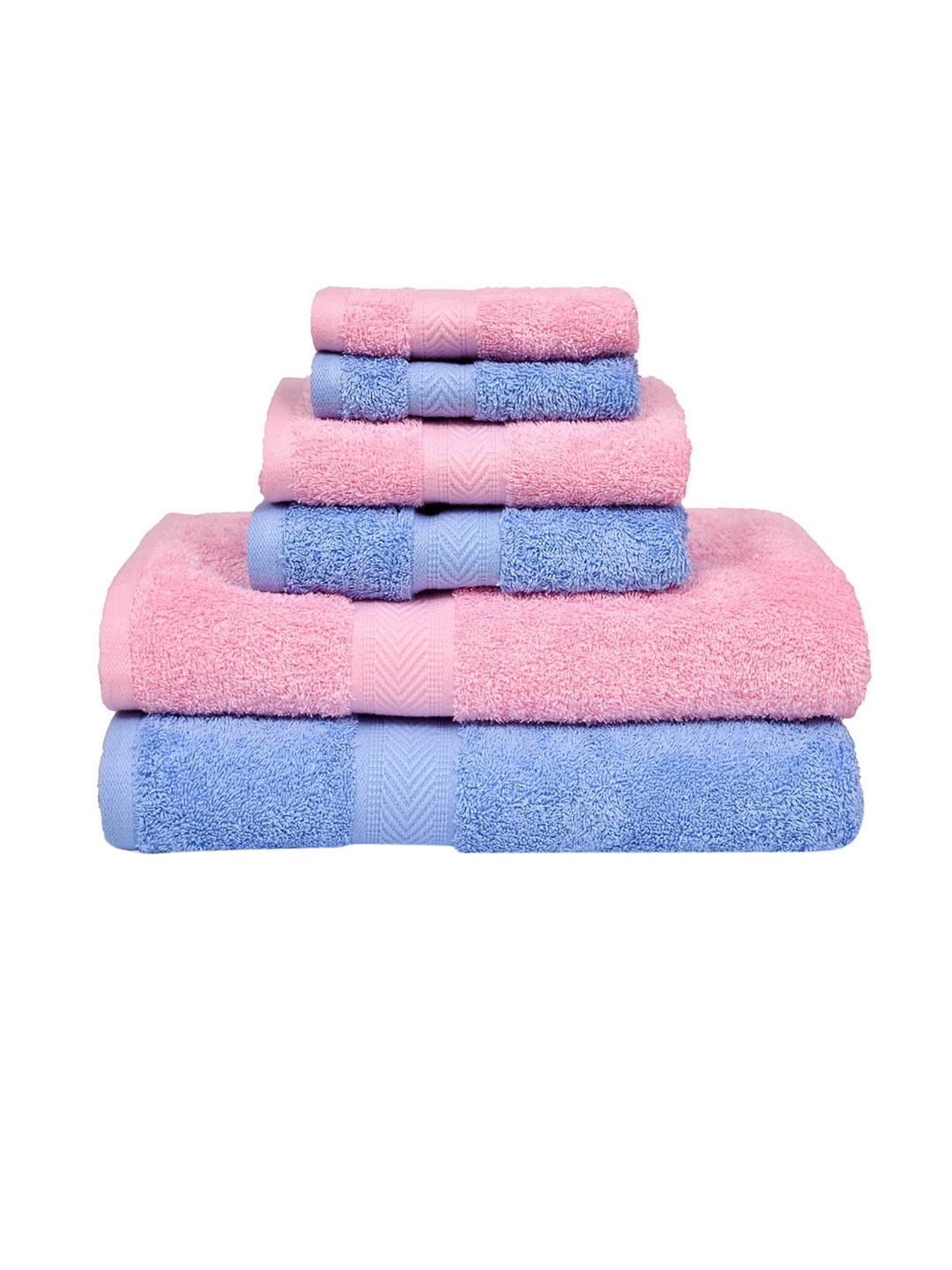

haus & kinder Set Of 6 Solid Cotton 500 GSM Towel Set, Pink