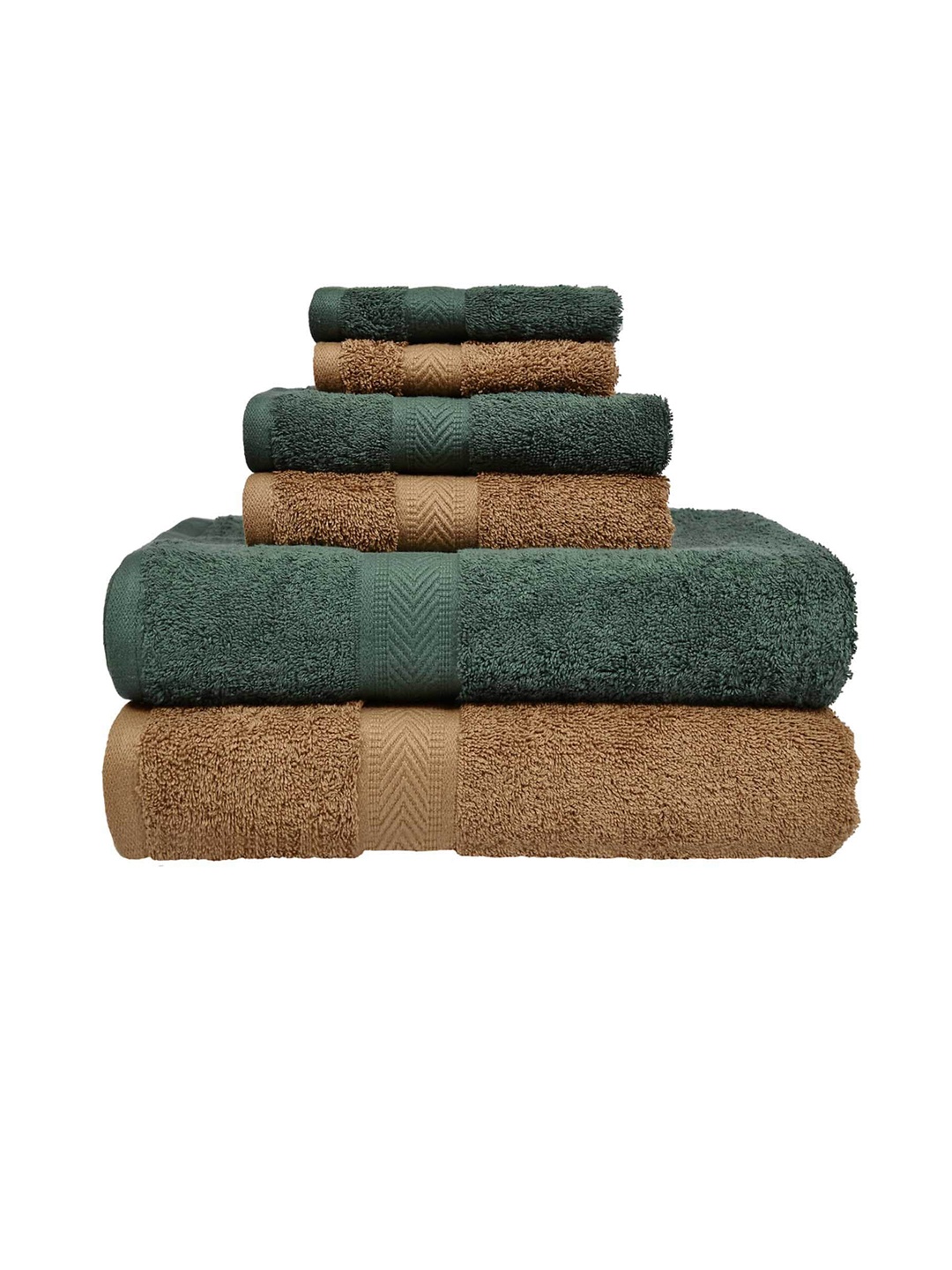 

haus & kinder Set Of 6 Solid Cotton 500 GSM Super Soft & High absorbent Towel set, Olive