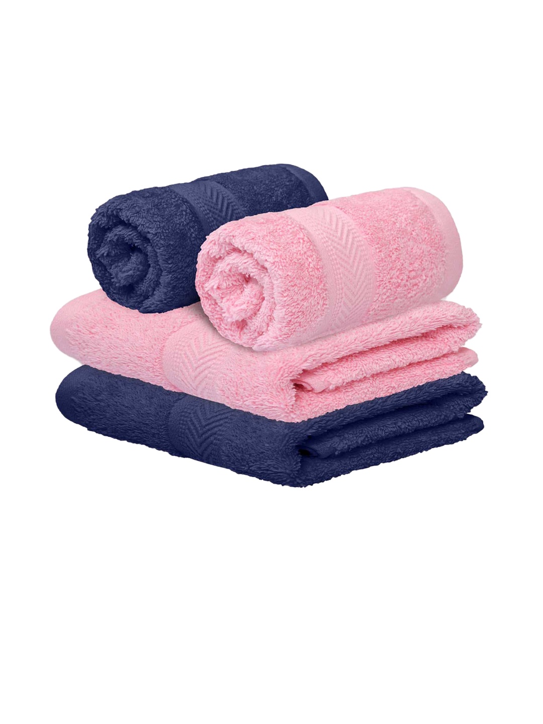 

haus & kinder Set of 4 Solid Pure Cotton 500 GSM Hand Towels, Pink
