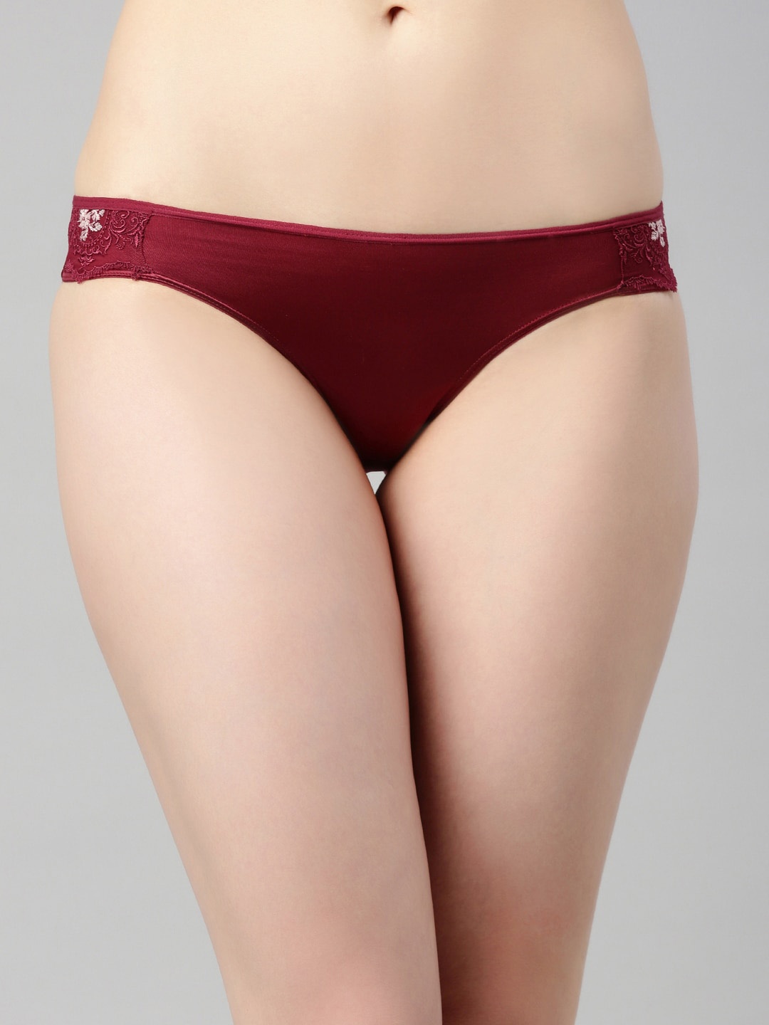

Enamor Women Maroon Solid Bikini Lace Brief