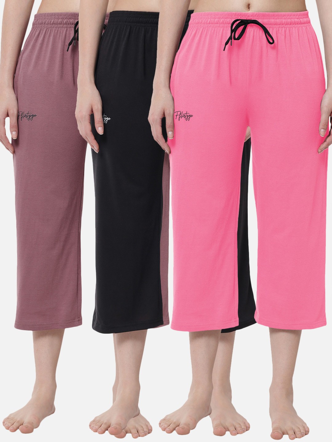 

FFLIRTYGO Women Pack of 3 Black & Mauve Capris