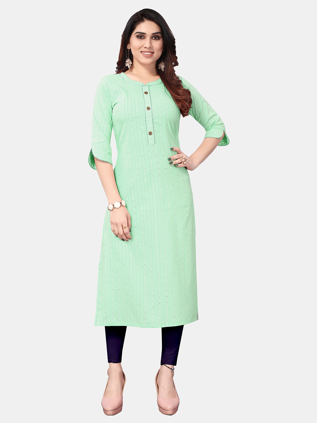 

APPLIX STYLE Women Green Striped Kurta