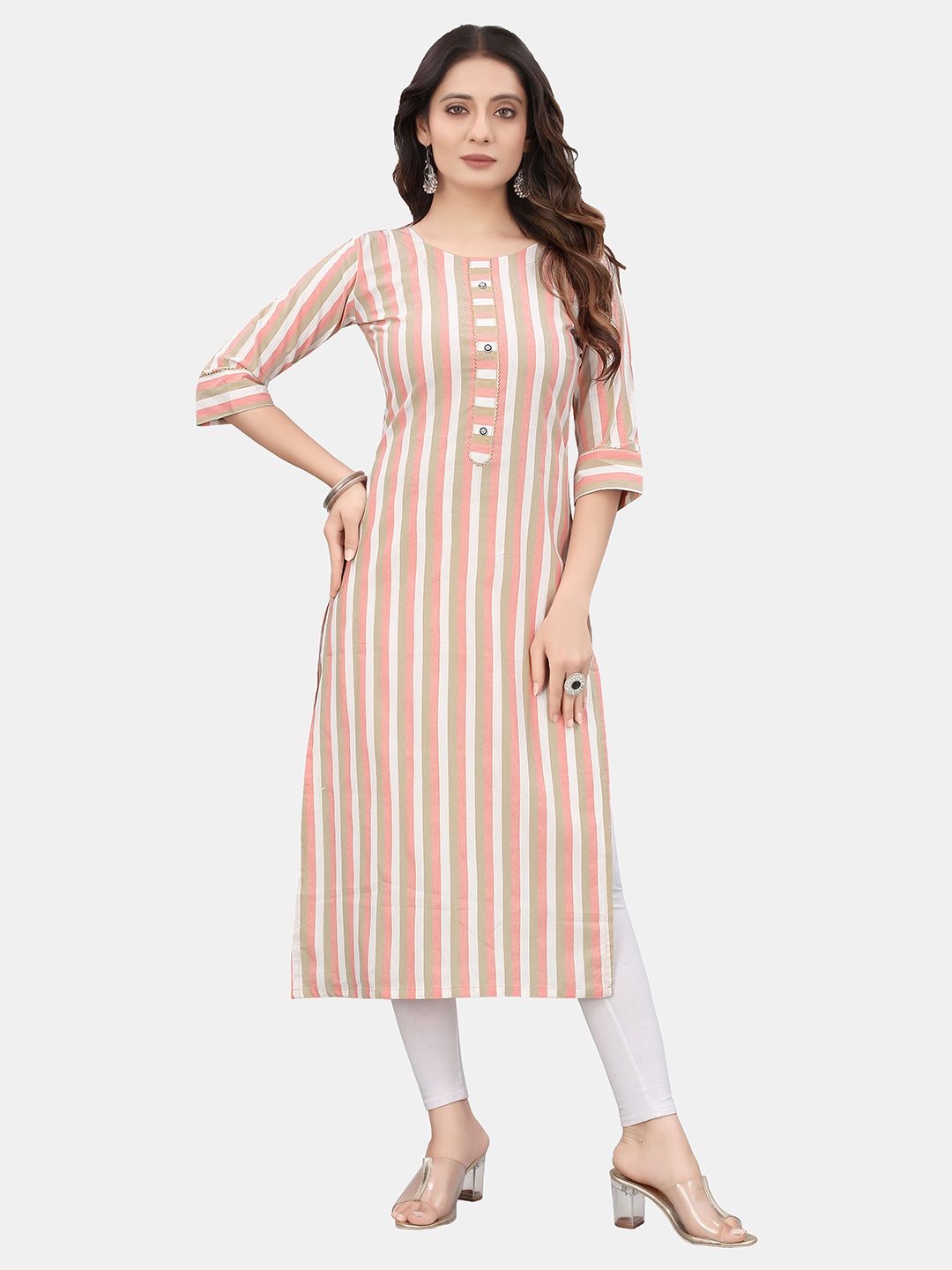 

APPLIX STYLE Pink & White Striped Straight Kurti