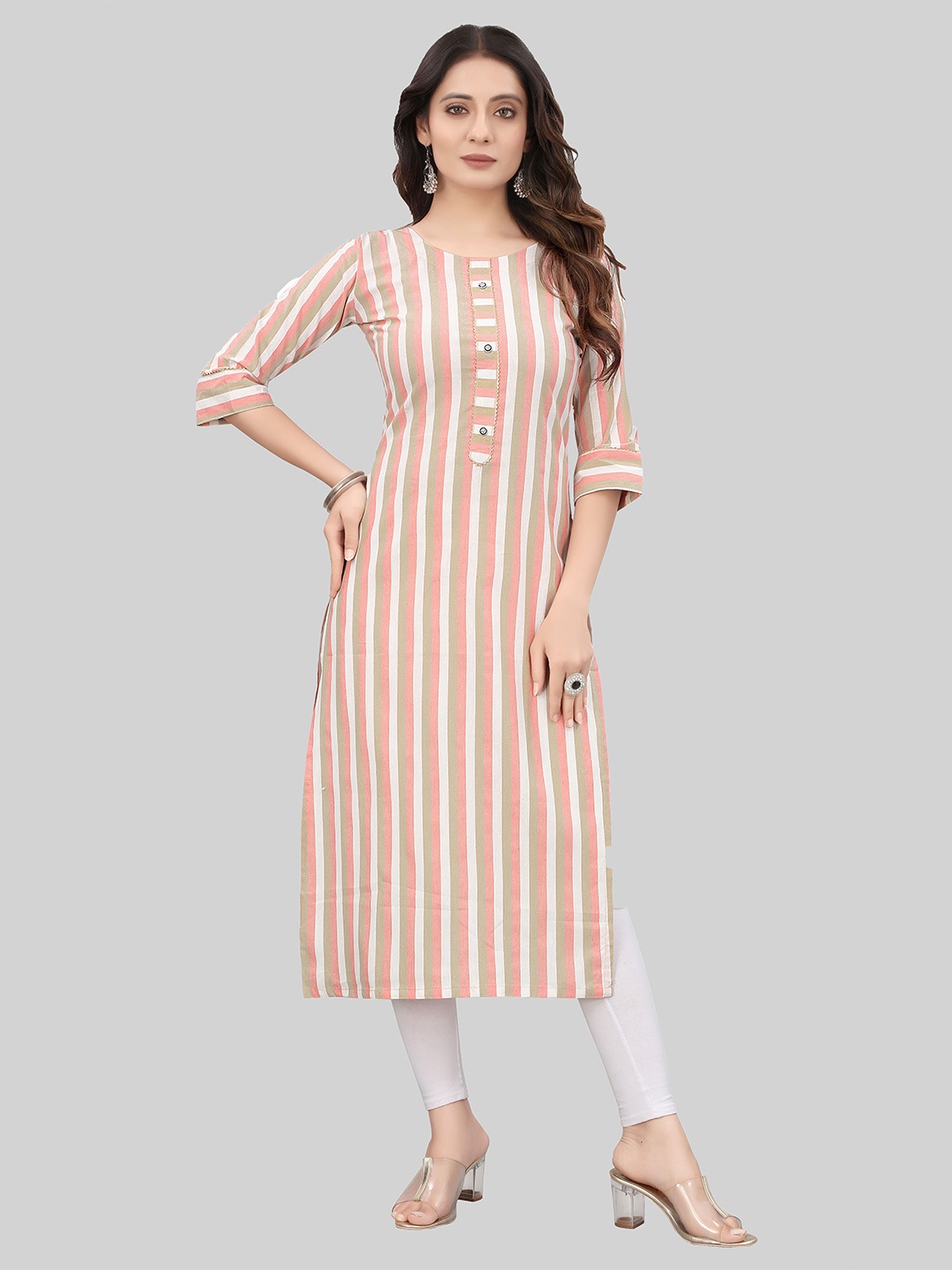

APPLIX STYLE Women Orange Striped Kurta