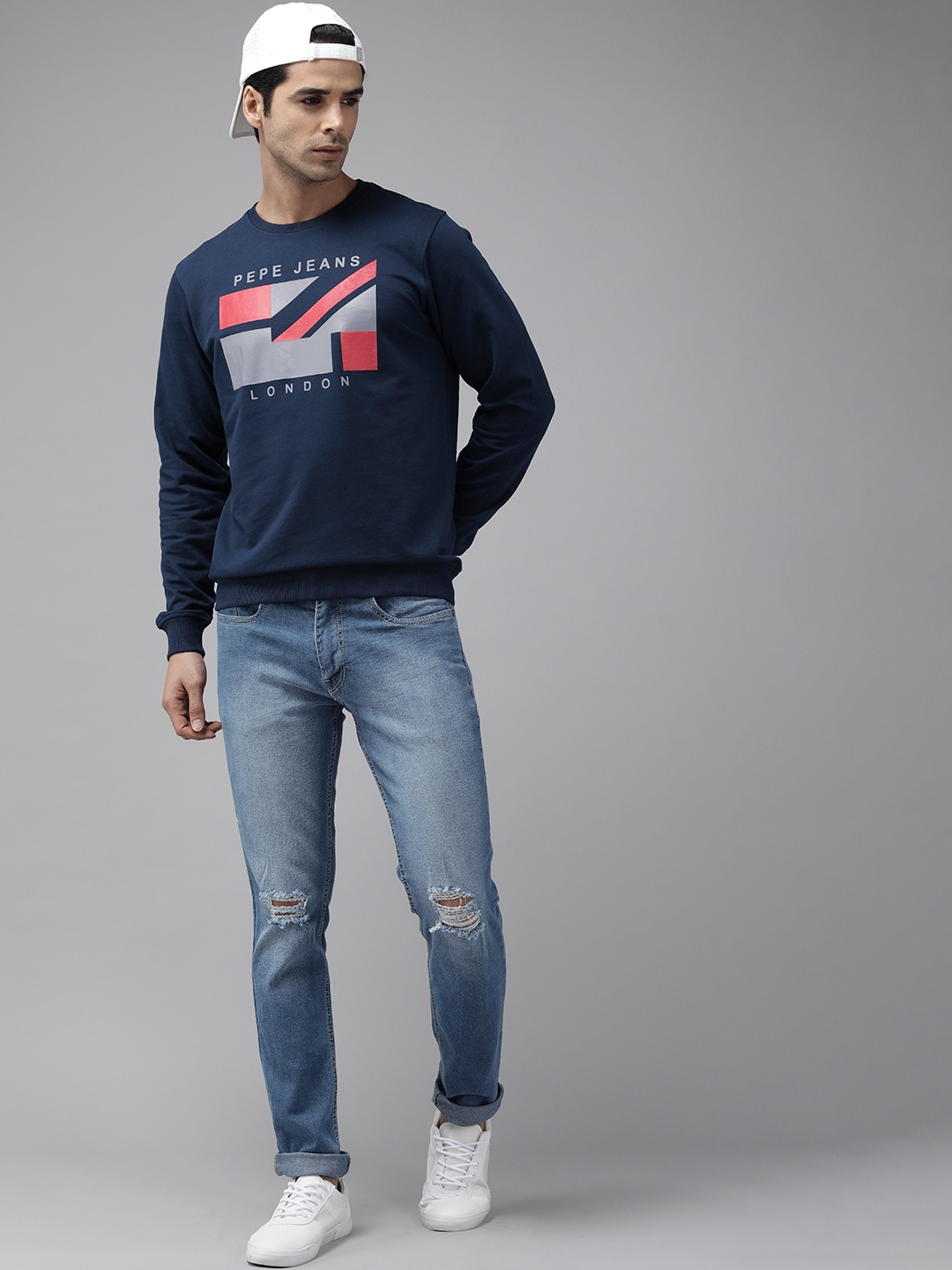 

Pepe Jeans Men Navy Blue Printed Sweatshirt