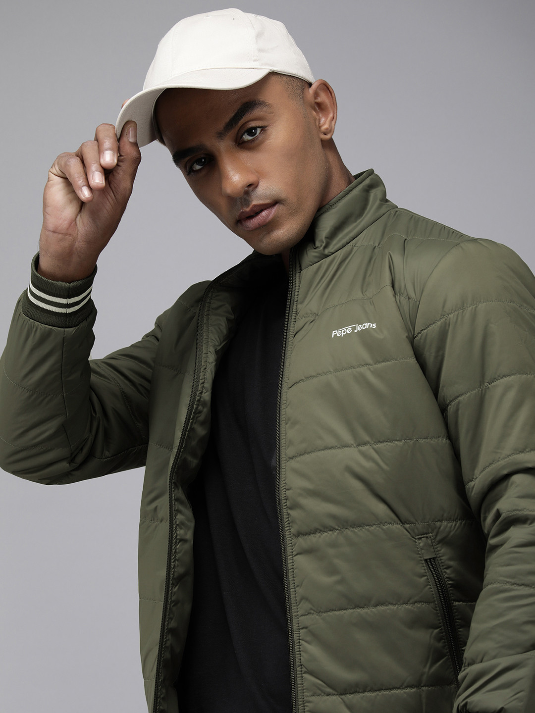 

Pepe Jeans Solid Mock Collar Padded Jacket, Olive