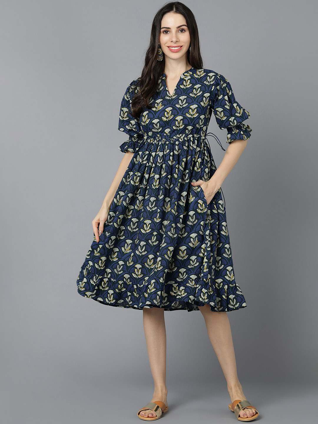 

AHIKA Navy Blue Floral Ethnic Dress