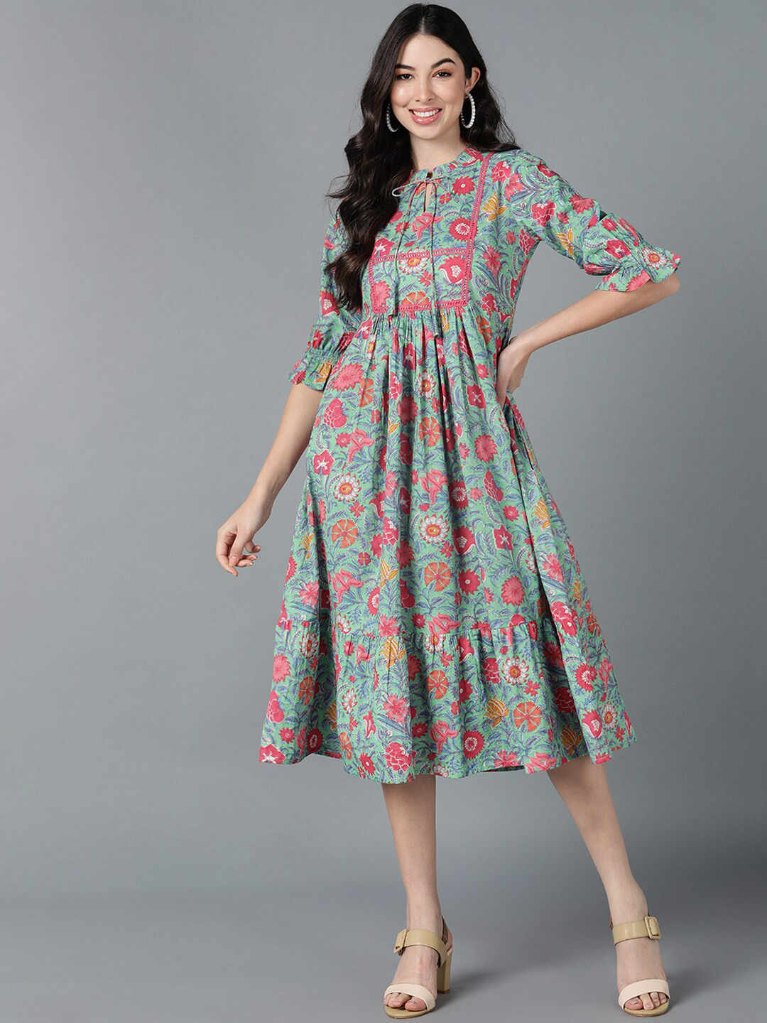 

AHIKA Sea Green Floral Maternity Empire Midi Dress