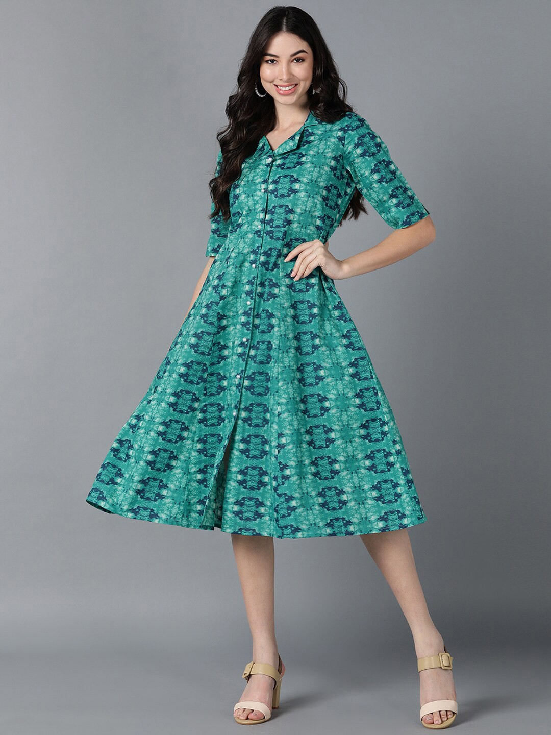 

AHIKA Teal A-Line Midi Dress