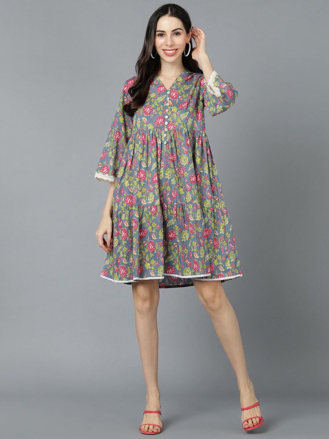 

AHIKA Blue Floral Empire Dress