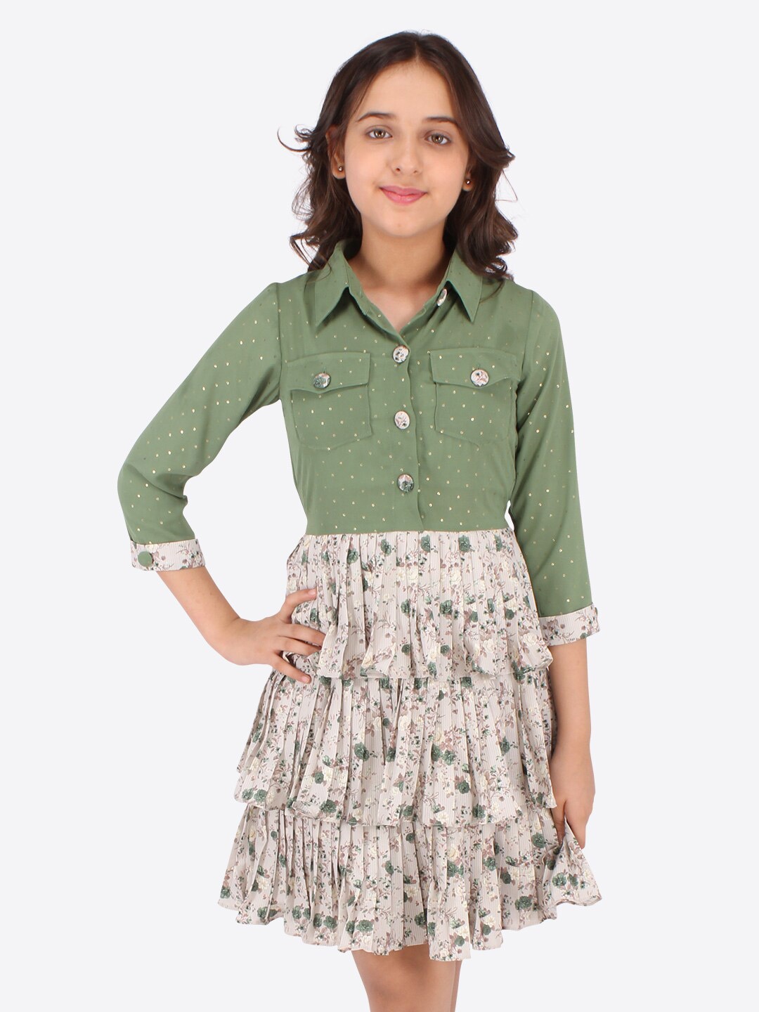 

CUTECUMBER Green Layered Georgette Shirt Dress