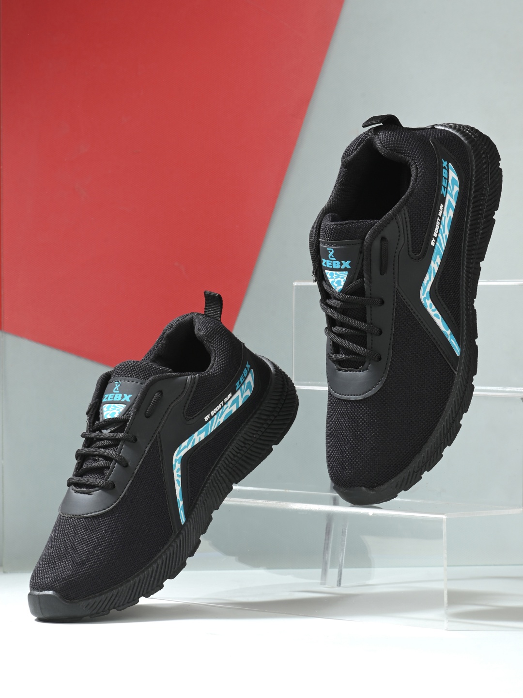 

ZEBX Men Black Woven Design Sneakers