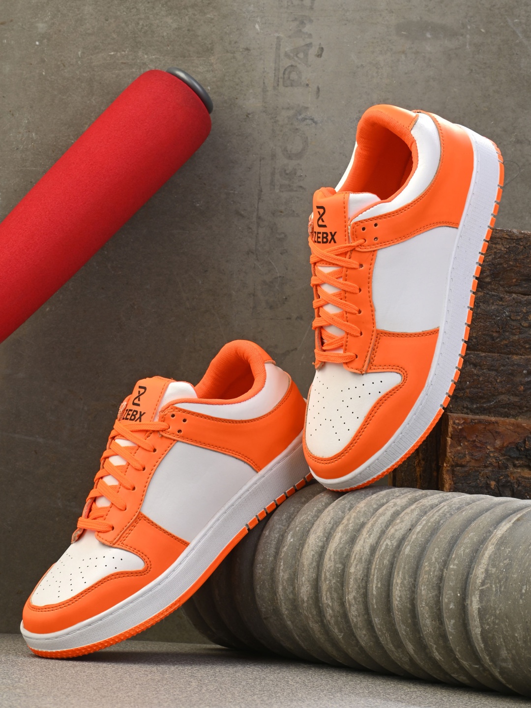 

ZEBX Men Orange Colourblocked Sneakers