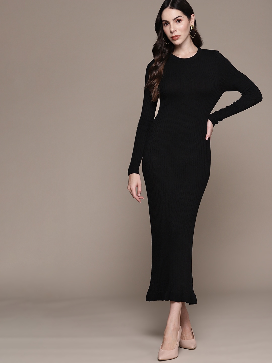 

bebe Women All Day Ribbed Maxi Winter Dress, Black
