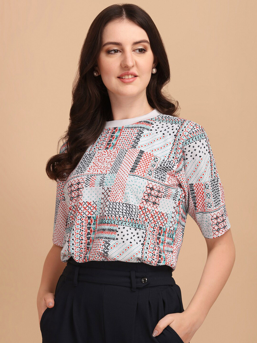 

J Turritopsis Women Red Typography Printed Extended Sleeves T-shirt