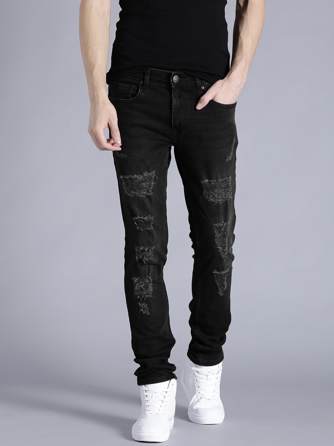 

Kook N Keech Men Black Super-Skinny Fit Mid-Rise Mildly Distressed Stretchable Jeans